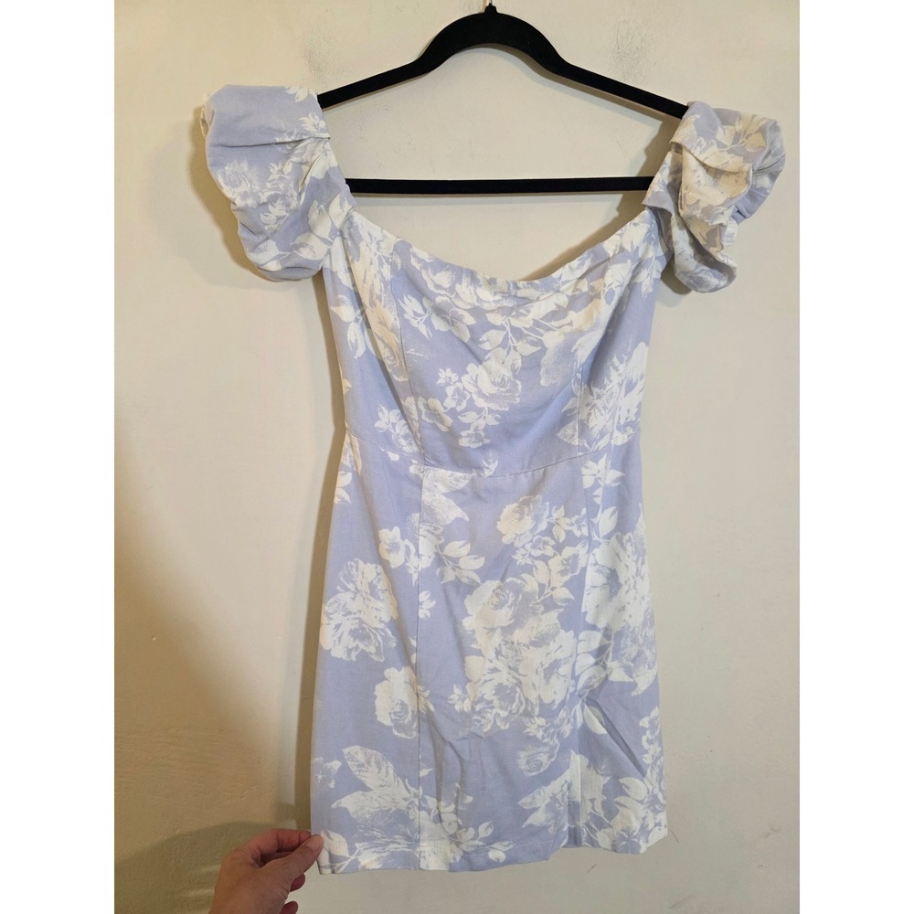 Lush Morning Lavender Nadine Off Shoulder Mini Dress Blue White Floral Small NWT